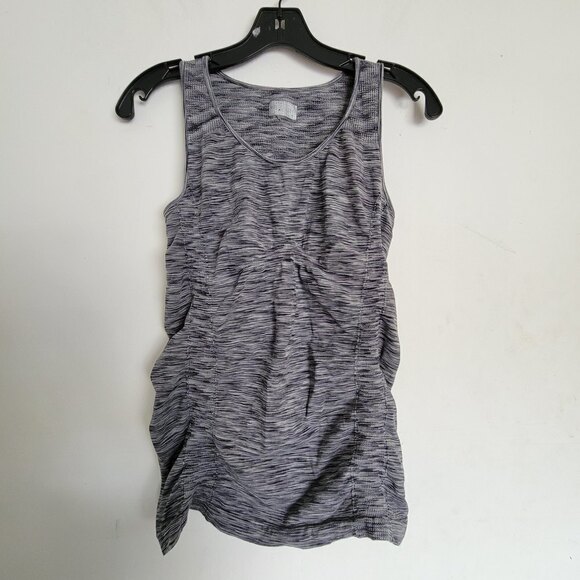Athleta Ruched Heather Gray Fastest Track Racerback Workout Tank Top Sz Medium - Picture 3 of 9